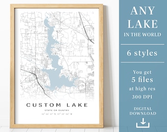 Custom Lake, Personalized lake, Custom Map Poster, Any Lake, Wall decor, Printable lake map, Digital download, Map Digital files, Wall Art