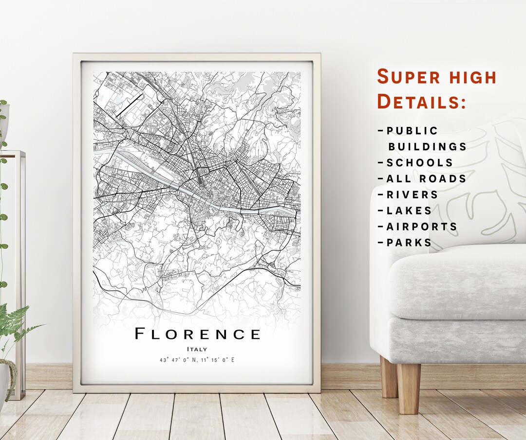 Florence Map - Italy- City Map With High Details - Printable Map Poster ...