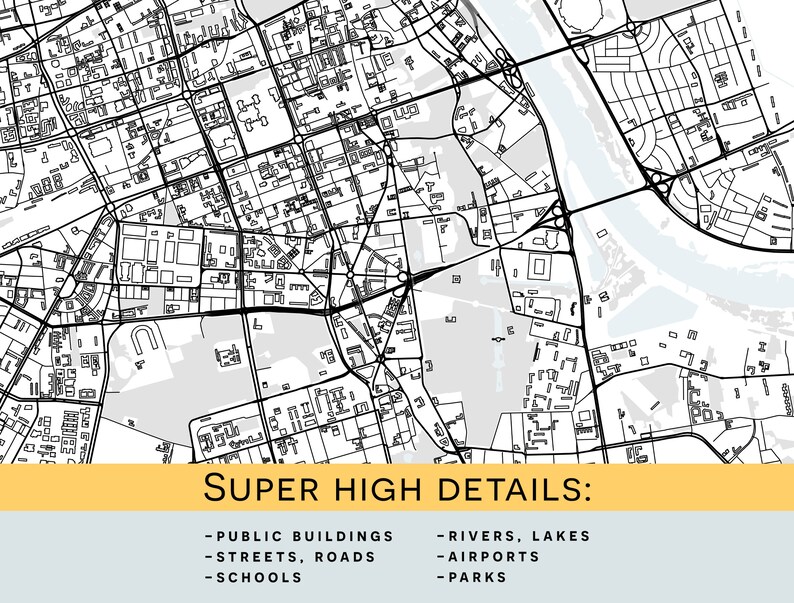 Warsaw Map Poland City Map With High Details Printable - Etsy