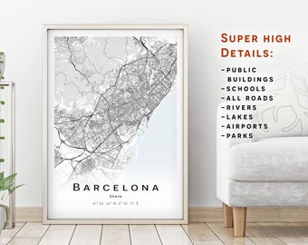 Barcelona map, Spain - City Map with high details - instant download, Printable map poster - Digital download Barcelona map.