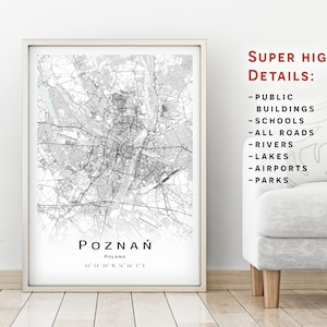 Posen Karte, Polen - Stadtplan mit hohen Details - digitaler Download, Druckbare Karte Poster - Digitaler Download Poseń Karte.