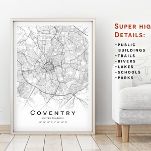 Coventry map, United Kingdom - City Map with high details - instant download, Printable map poster - Digital download Coventry map.