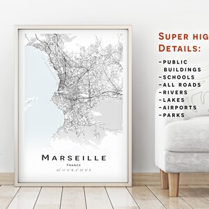 Marseille Karte - Frankreich - Stadtplan mit hohen Details - Druckbare Karte Poster - Digitaler Download Karte - minimalistisches Kunstwerk - Karte Wandkunst