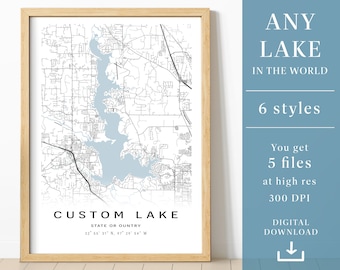 Custom Lake map, Lake Poster, Any Lake, Wall decor, Printable lake map, House Art, Personalized map, gift for fisherman, DIGITAL DOWNLOAD