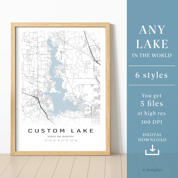 Custom Lake map, Lake Poster, Any Lake, Wall decor, Printable lake map, House Art, Personalized map, gift for fisherman, DIGITAL DOWNLOAD