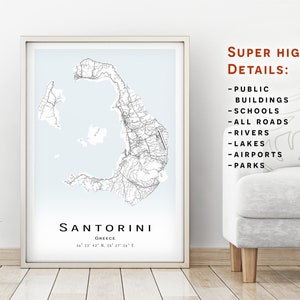Santorin Karte - Griechenland - Stadtplan mit hohen Details - Druckbare Karte Poster - Digitaler Download Karte - minimalistisches Kunstwerk - Karte Wandkunst
