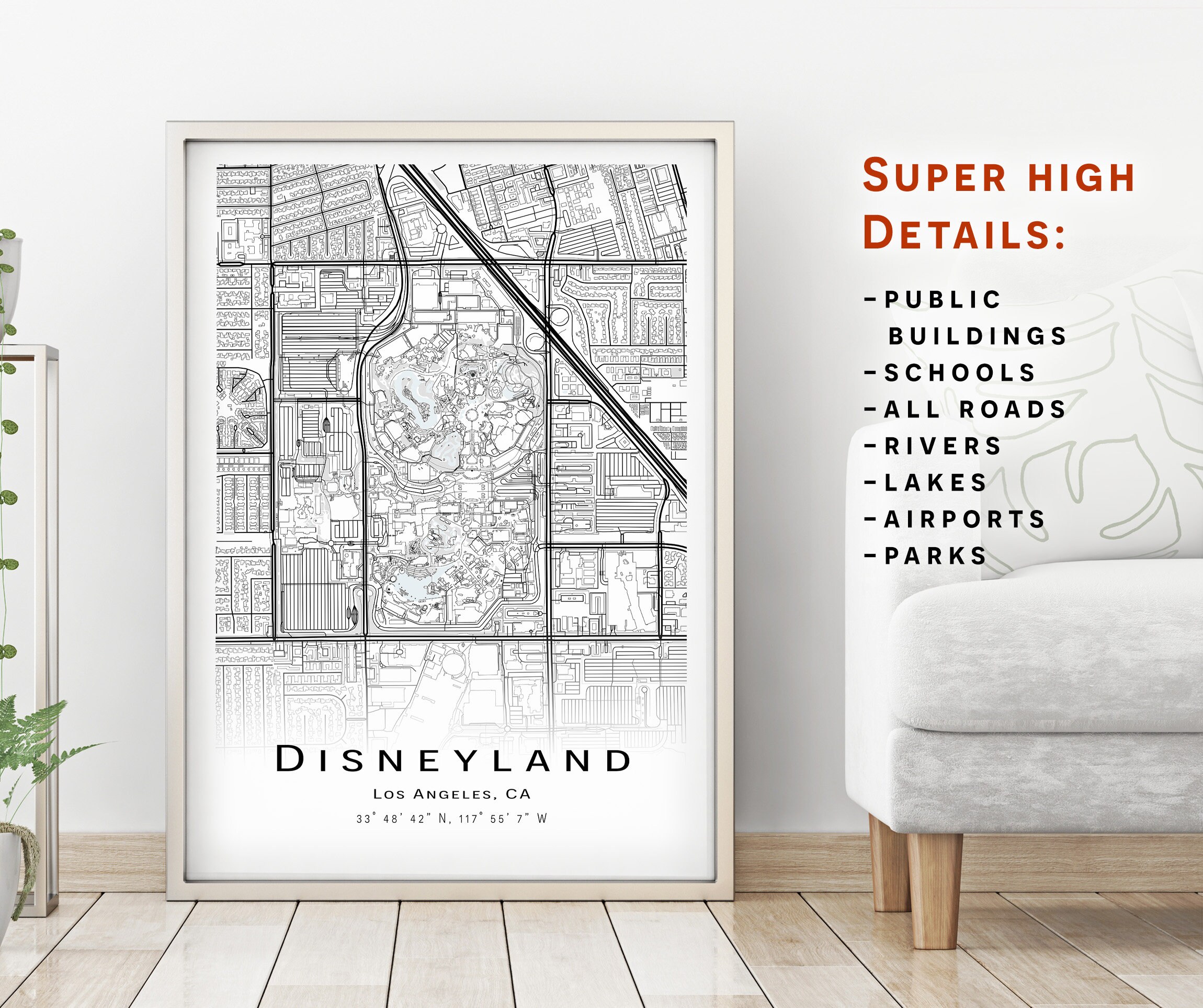 Disneyland Map Los Angeles CA Map With High Details - Etsy