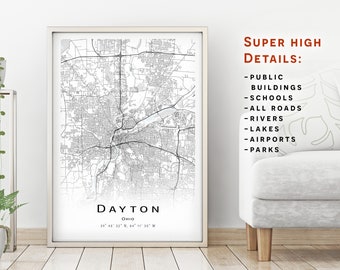 Dayton map - Ohio OH - City Map with high details - Printable map poster - Digital download map - minimalist artwork - map wall art