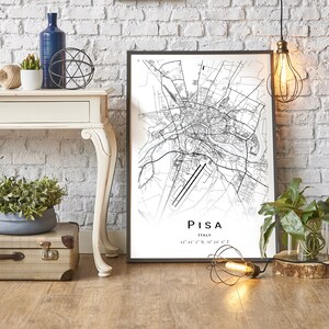 Pisa Italy - map - printable city map - wall decor art - decorate your interior - minimalist style graphics that fit the living room, dining room, kitchen, office and bathroom - MJGalArt