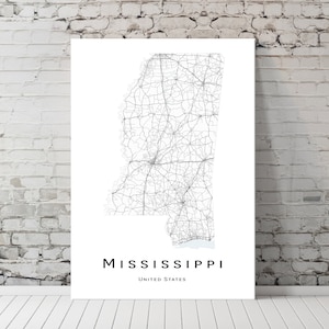 Mappa del Mississippi - MS USA Mappa degli Stati Uniti - Poster della mappa stampabile - Mappa di download digitale - opera d'arte minimalista - wall art, Download istantaneo