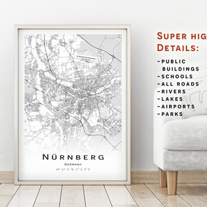 Nurnberg map, Germany - City Map with high details - instant download, Printable map poster - Nürnberg Digital download map.