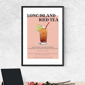 Póster de cóctel A4 / Póster de té helado de Long Island / Arte de pared / Póster de bebidas / Póster de bar / Impresiones personalizadas / Bartender presente
