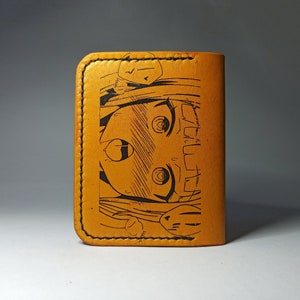 Cartera de anime. Tarjetero de cuero hecho a mano. Tarjetero de anime, Cartera de anime hecha a mano