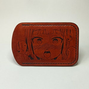 Carteira de anime. porta-cartões de couro feito à mão. Porta-cartões de anime, carteira de anime feita à mão
