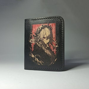 Cartera de anime. Tarjetero de cuero hecho a mano. Tarjetero de anime, Cartera de anime hecha a mano