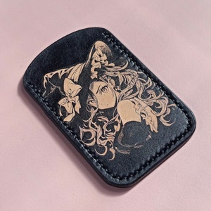 Leather cardholder in anime style. Handmade. Real Leather