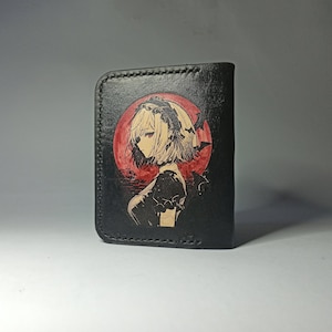 Carteira de anime. Porta-cartões de couro feito à mão. Porta-cartões de anime, carteira de anime feita à mão