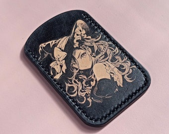 Leather cardholder in anime style. Handmade. Real Leather