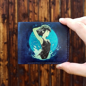 Leather wallet in anime style. Handmade. Real Leather
