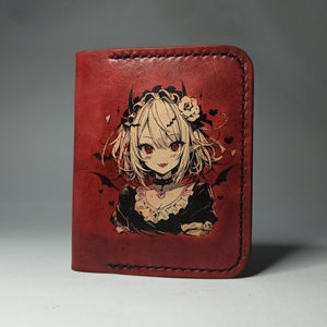 Cartera de anime. Tarjetero de cuero hecho a mano. Tarjetero de anime, Cartera de anime hecha a mano