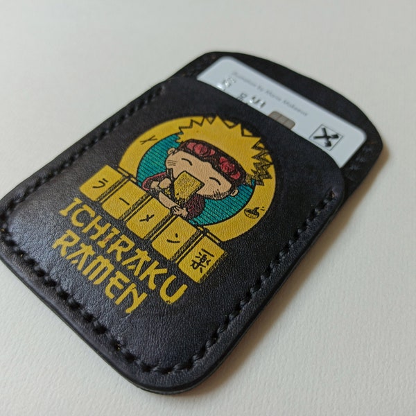 Leather cardholder in anime style. Handmade. Real Leather