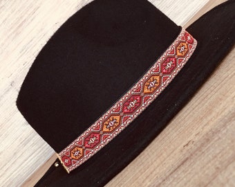 Cowboy hat band for fedora hats, Red Orange Black and Cream color Western Hatband, Ethnic pattern hat bands for women and men