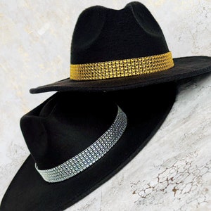 Hat band gold or silver sparkly, Cowboy hat bands for all wide brimmed hats, Women&#39;s acrylic hatband.