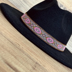 Boho Hat Band – Jacquard Ribbon Hatband with Adjustable Suede Cord for Wide Brim Hats