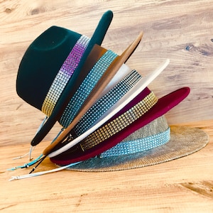 Hat Bands 5 colors available choose color, Rhinestone Cowboy Hatband, Light Turquoise, Multicolor, Silver, Gold and Black, Hat belts