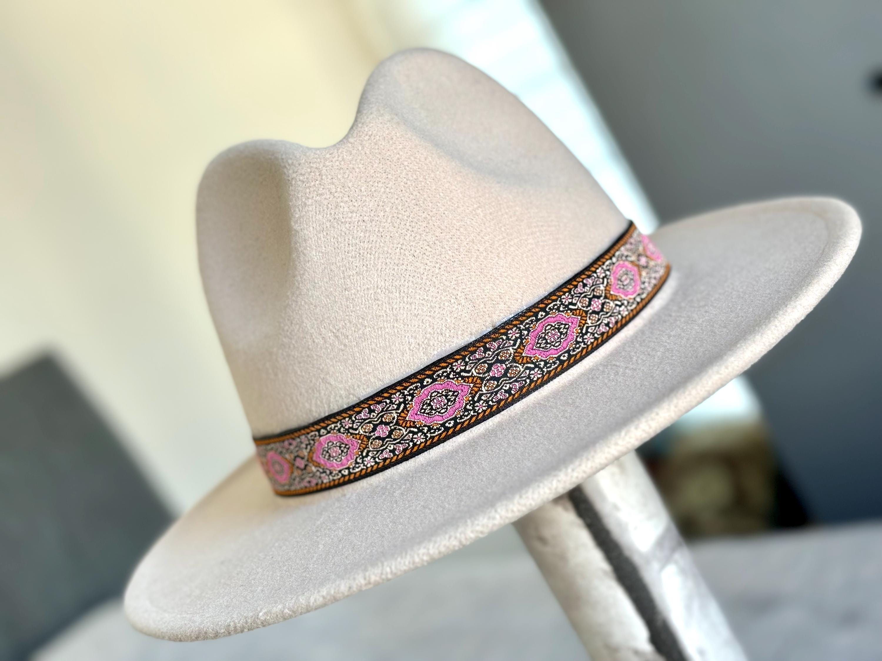NWT Bohemian Faux Suede Hat With Ribbon Band Boho Hat Band – Jacquard Ribbon Hatband With Adjustable  main image 2