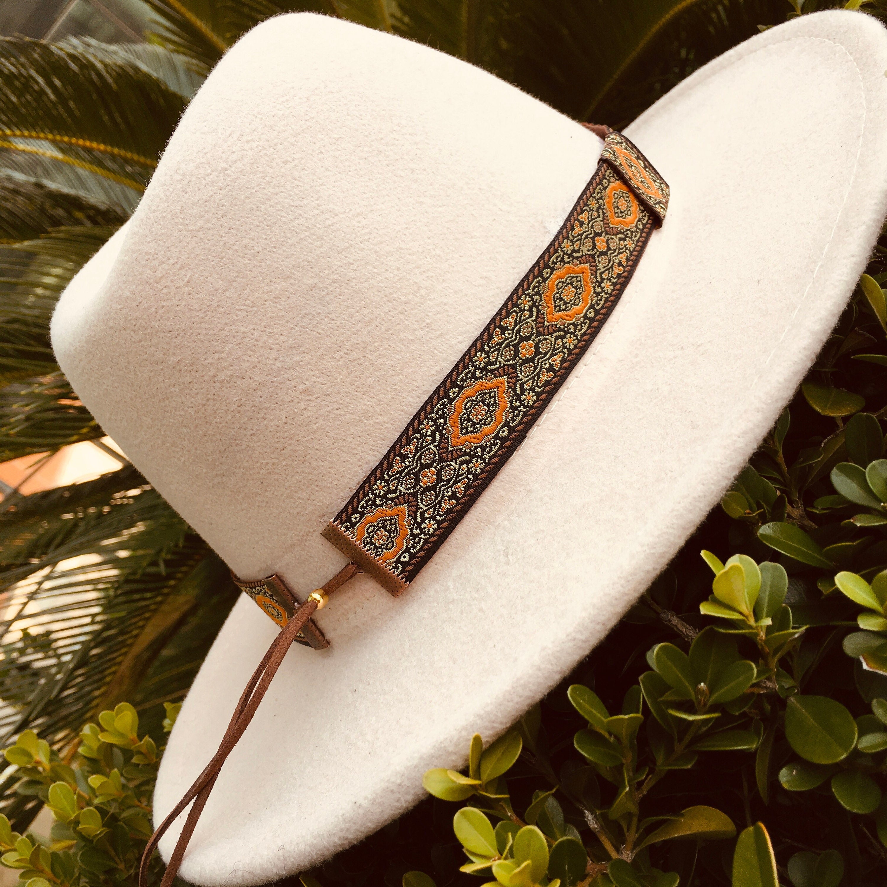 Jacquard Ribbon Hat Band: Adjustable Western Fedora or 