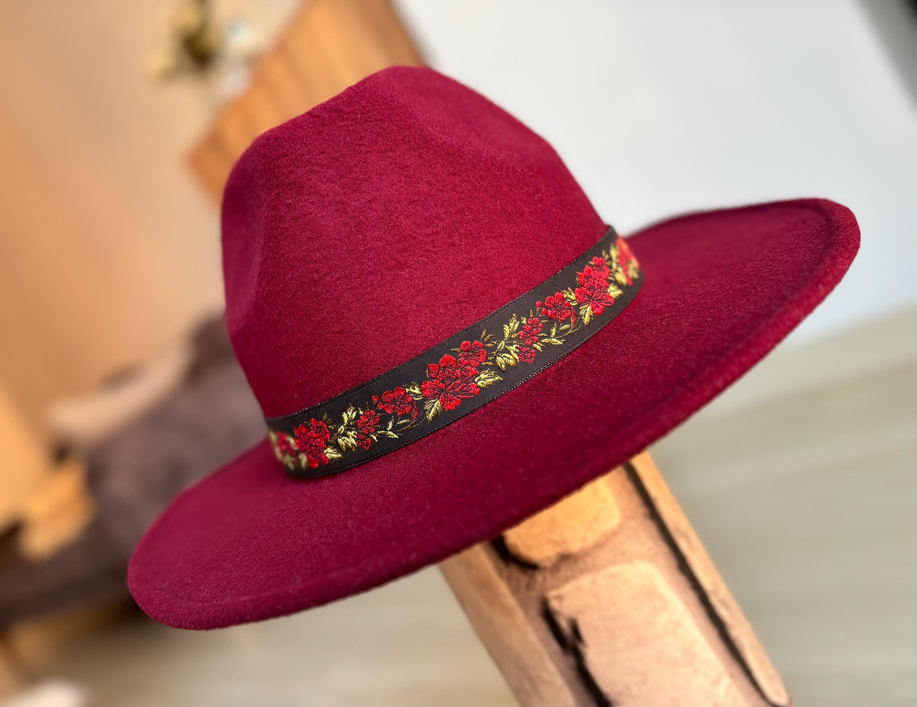 Red Rose Women Hat Band, Western Style Fedora Hat Bands 