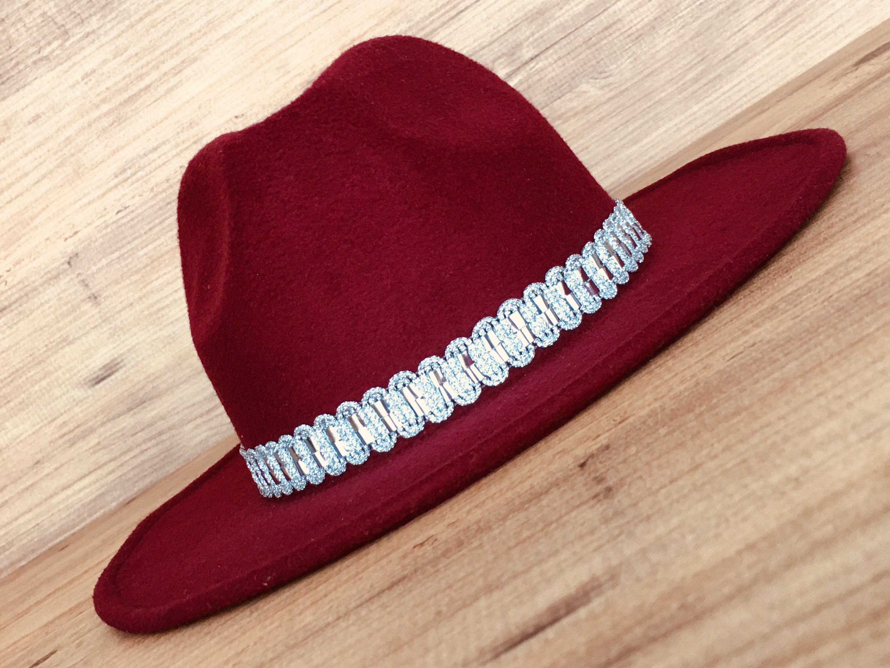 Silver Glitter Cowboy Hat Band for Fedora Hats, Adjustable Size Women's Hat Belt, Women Panama