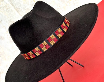 Jacquard Ribbon Hat Band, Adjustable Western Fedora Style