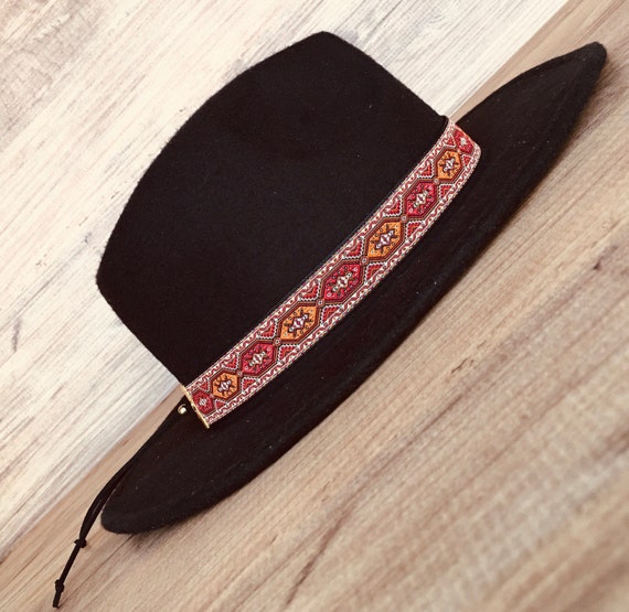 Cowboy Hat Band for Fedora Hats, Red Orange Black and Cream  display picture 2