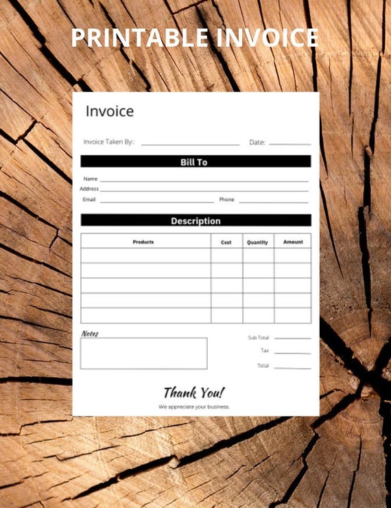 Printable Invoice Template Business Invoice Printable | Etsy