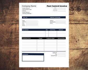 Pest Control Forms Template, Pest Control Work Order, Pest Control Invoice Template, Invoice template editable