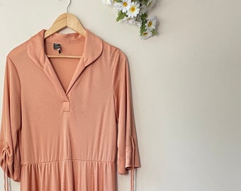 Vintage Sandi Gale Dress | 1970s | Peach Dress | A-line | 1950s Aesthetic