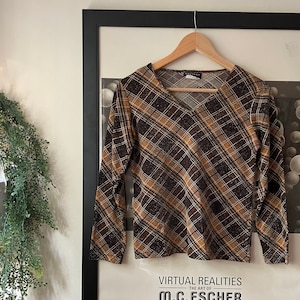Vintage 90s Montego Top | 1990s  | Plaid Blouse | Y2K Style | Retro Top | Checked 90s Top | US M