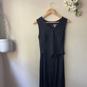Vintage All That Jazz Jumpsuit | 1990s | 90s Aesthetic | Hipster Jumpsuit | Black Jumpsuit | Waistcoat Jumpsuit | 1970s Style | US 9/10
