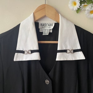 Vintage Mascara Dress | 1980s | Black & White Dress | 1940s Aesthetic | Pinup Dress | Button Up Dress | US 12
