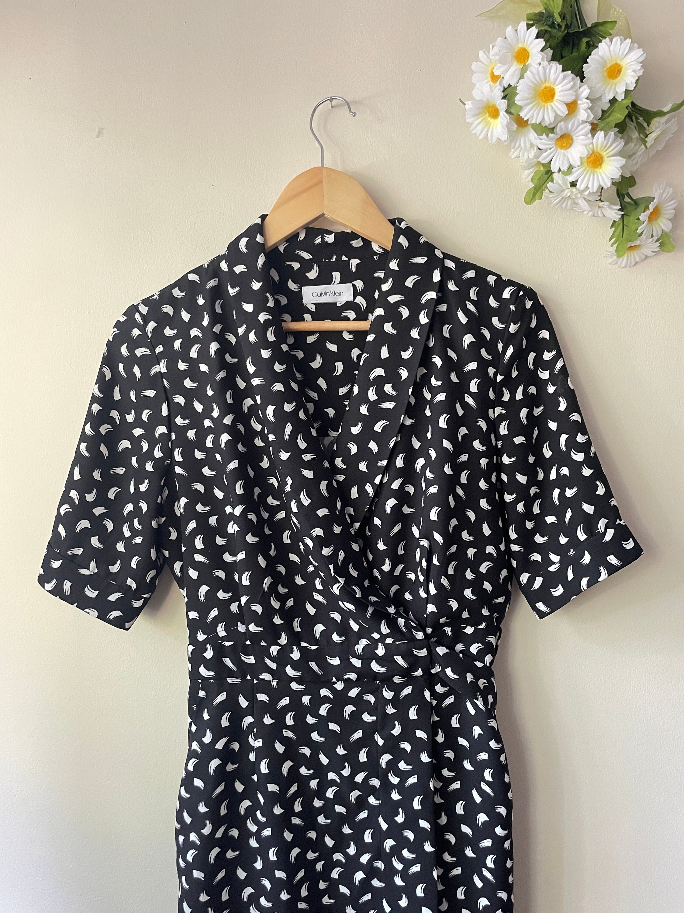 Vintage Style Calvin Klein Dress | 1980s Style (2000s) | Power Dressing |  Wrap Dress | Dress With Pockets | Tea Party Chic | M - Etsy