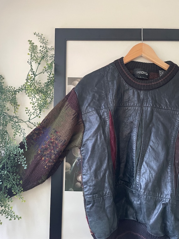 Vintage 80s Saxony Leather Sweater 1980s Rare Saxony Leather  