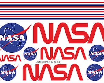 Hochwertige Aufkleber NASA 13-teiliges Set Emblem Autoaufkleber Sticker Konturschnitt Astronaut Weltall Auto Motorrad RC Modellbau