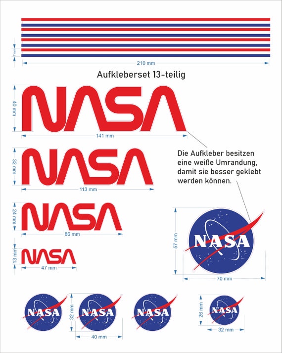 Pegatinas de alta calidad de la NASA, juego de 13 piezas, emblema