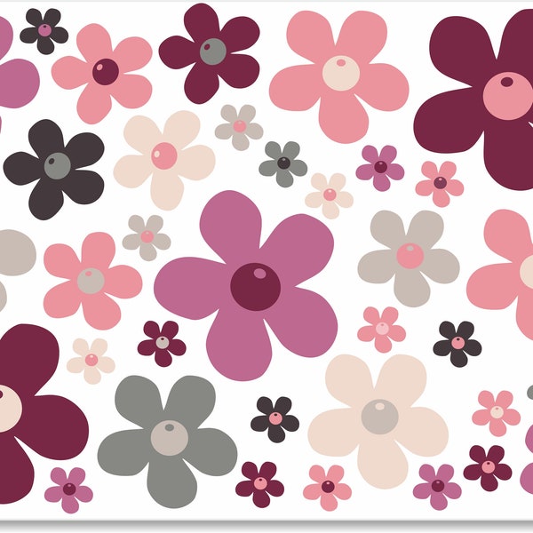 40 Blumenaufkleber Prilblumen Set für Küche, Hippie Blumen, Blümchen, Aufkleber Fahrrad, Autoaufkleber,  Aufkleber Boby-Car, Sticker outdoor