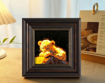 Original Baby Leopard Oil Painting - Cubs Wildlife Art, Nursery Wall Decor, Feline Portrait Painting