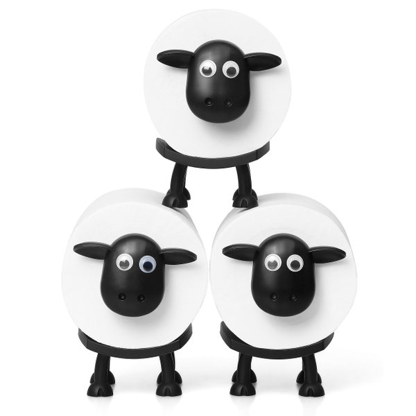 Sheep Toilet Roll Holder - Funny Toilet Paper Holder Free Standing Bathroom Set - Cute Bathroom Decor - Set of 3