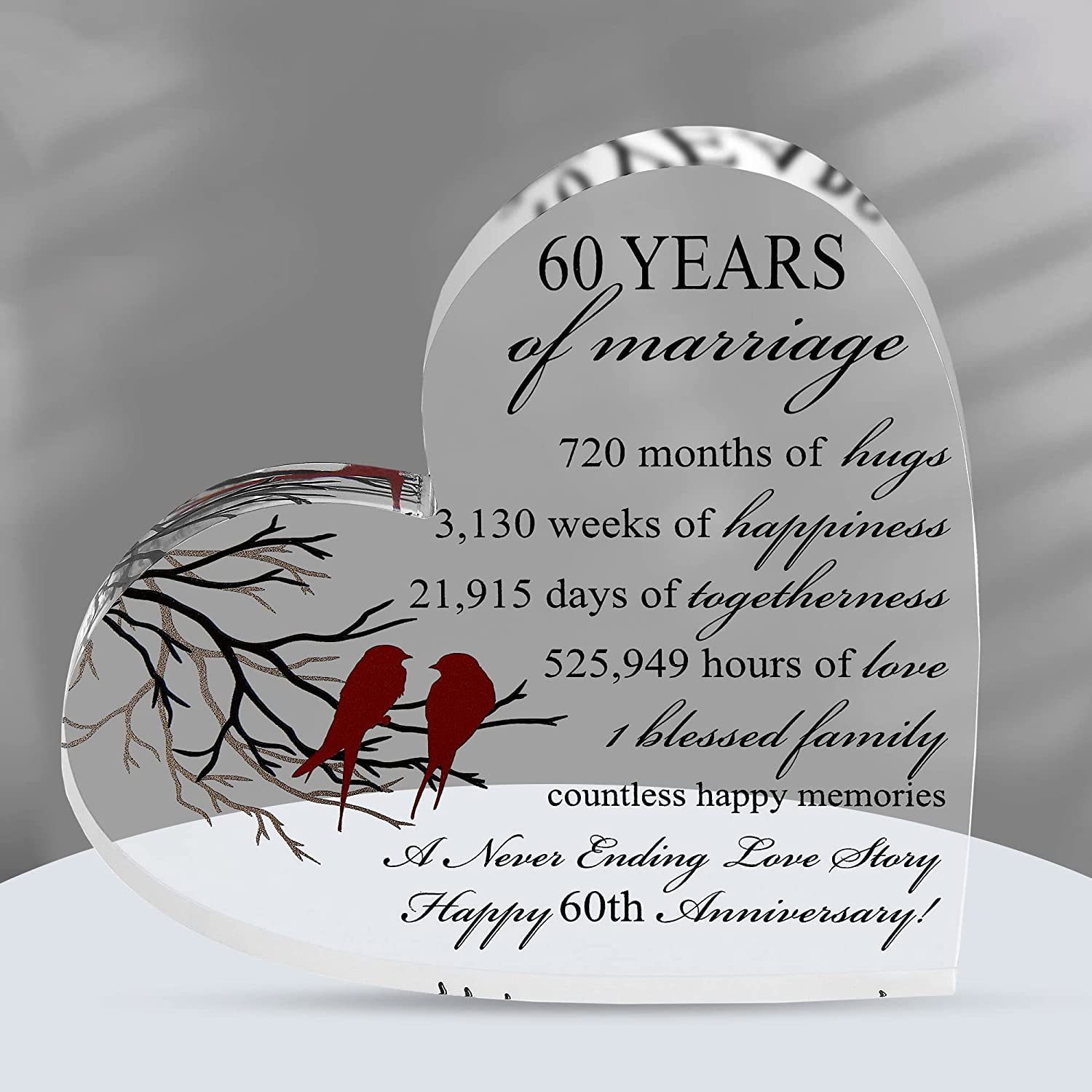 Marriage Anniversary Wedding Gifts for Women, Happy 60th Anniversary  Wedding Gifts for Husband Wife Friends, 60 Years of Marriage Gift Keepsake  Heart