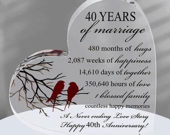 40th Wedding Anniversary Keepsake for Him, Her - Ruby Anniversary gift for Parents, Grandparents - with Quote